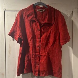 Flax Red 100% Linen Button Down Collared Shirt Made in Lithuania Medium